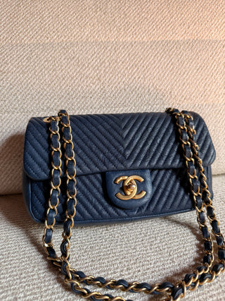 Chanel Mini Rectangle Chevron Bleu