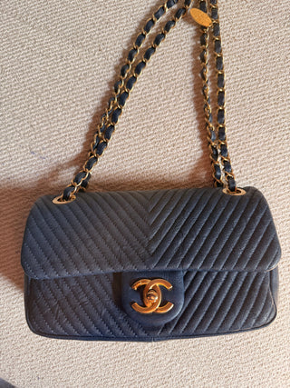 Chanel Mini Rectangle Chevron Bleu