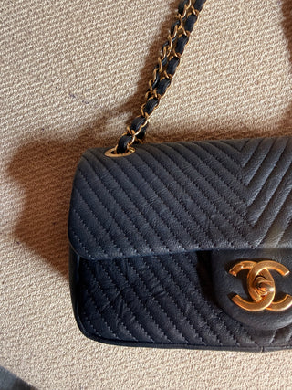Chanel Mini Rectangle Chevron Bleu