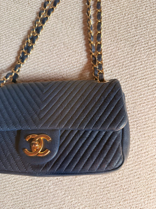 Chanel Mini Rectangle Chevron Bleu