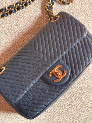 Chanel Mini Rectangle Chevron Bleu