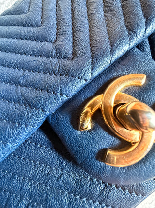 Chanel Mini Rectangle Chevron Bleu