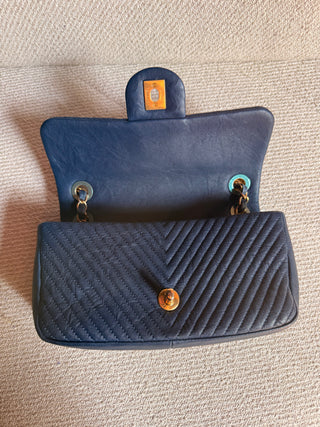 Chanel Mini Rectangle Chevron Bleu