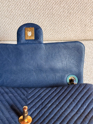 Chanel Mini Rectangle Chevron Bleu