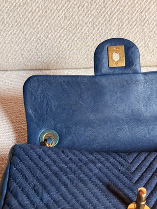 Chanel Mini Rectangle Chevron Bleu