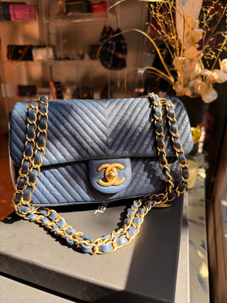 Chanel Mini Rectangle Chevron Bleu