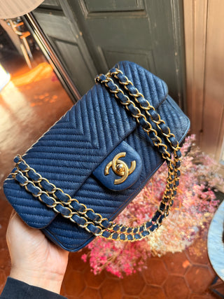 Chanel Mini Rectangle Chevron Bleu